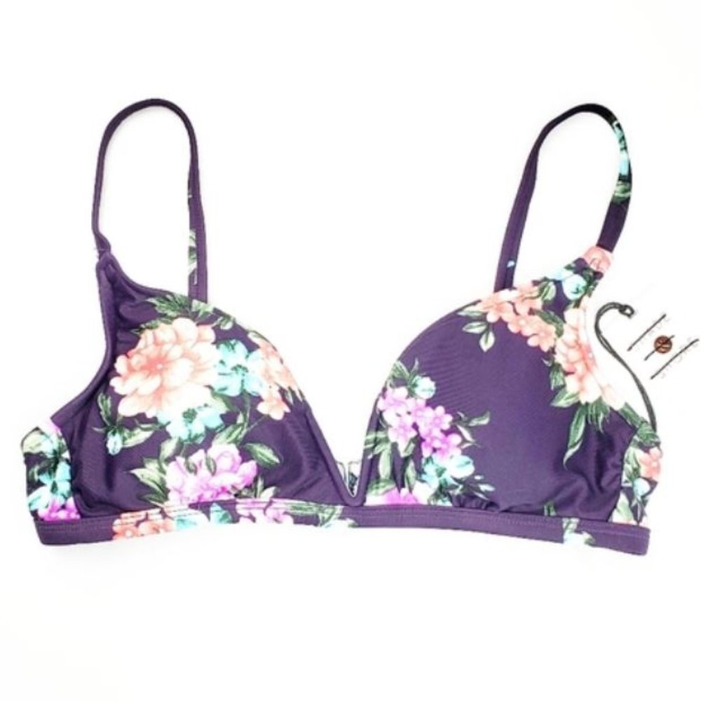 NEW Shade & Shore V Wire Bralette Bikini Top Purple Floral